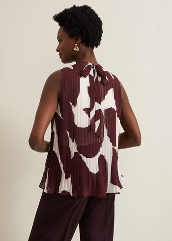 Phase Eight Nina Abstract Pleat Shirts Burgundy Australia | VL1829406